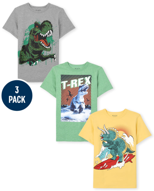Paquete de 3 camisetas de manga corta con gráfico de dinosaurio para niños