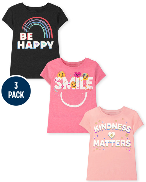 Girls Short Sleeve Positive Graphic Tee 3-Pack