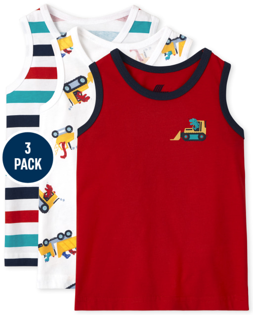 Toddler Boys Mix And Match Sleeveless Dino Construction Tank Top 3-Pack