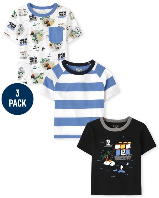 Toddler Boys Short Sleeve Pirate Top 3-Pack