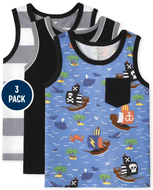 Toddler Boys Mix And Match Sleeveless Pirate Tank Top 3-Pack
