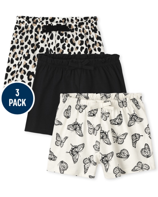 Baby Girls Leopard Knit Paper Bag Waist Shorts 3-Pack