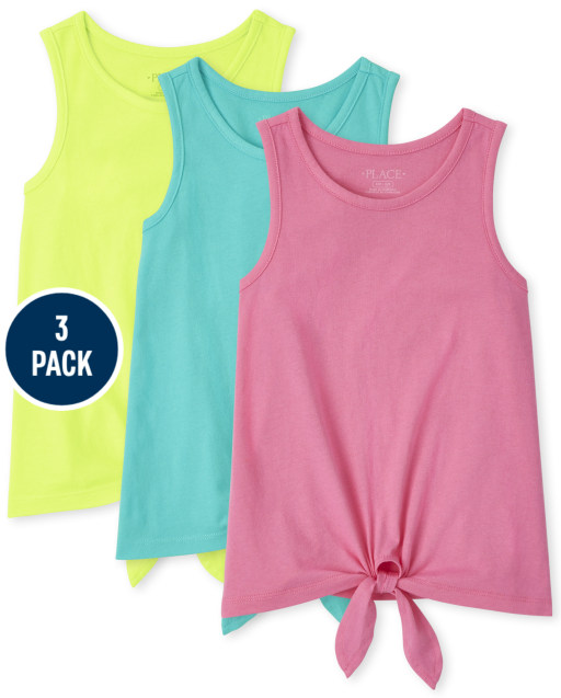 Girls Mix And Match Sleeveless Tie Front Tank Top 3-Pack