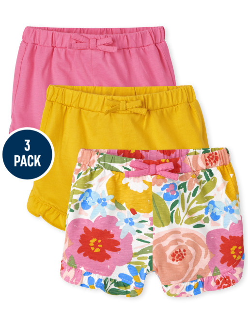 Baby Girls Floral Knit Ruffle Shorts 3-Pack