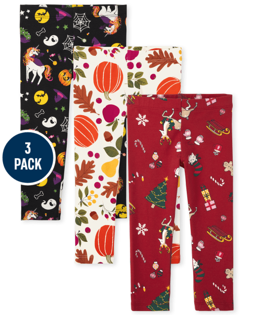 Toddler Girls Holiday Print Knit Leggings 3-Pack