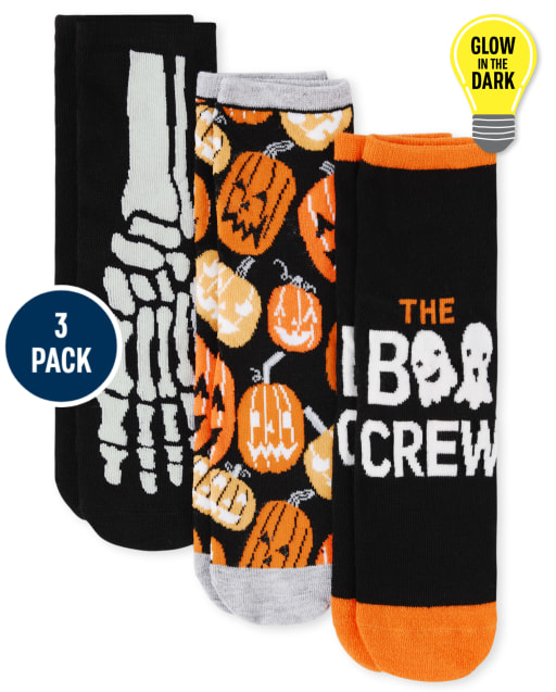 Unisex Kids Glow In The Dark Halloween Crew Socks 3-Pack