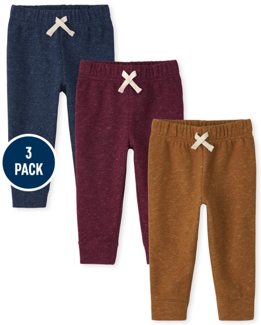 Baby And Toddler Boys Marled Fleece Jogger Pants 3-Pack