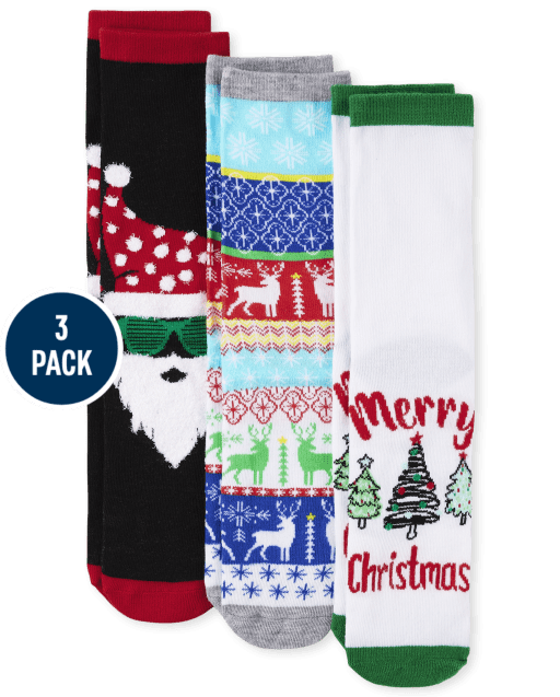 Unisex Adult Matching Family Christmas Santa Crew Socks 3-Pack
