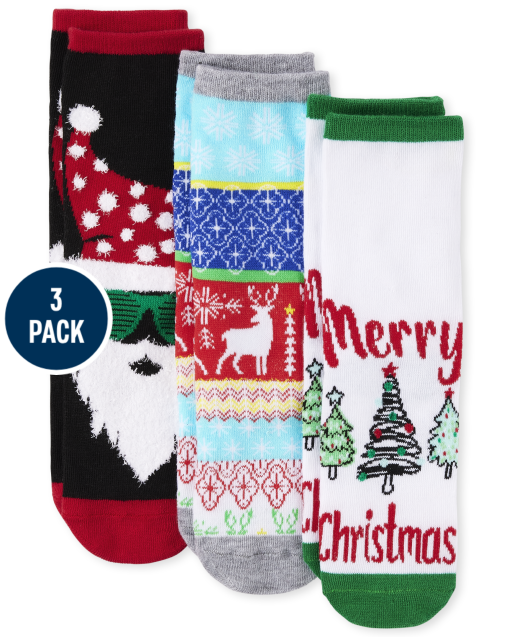 Unisex Kids Matching Family Christmas Santa Crew Socks 3-Pack