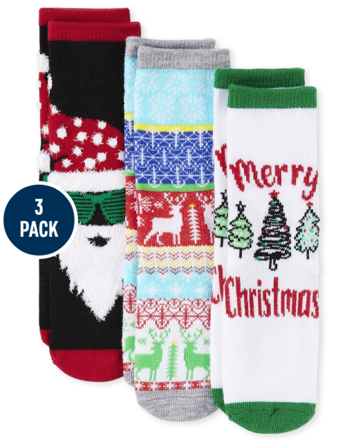 Unisex Toddler Matching Family Christmas Santa Crew Socks 3-Pack
