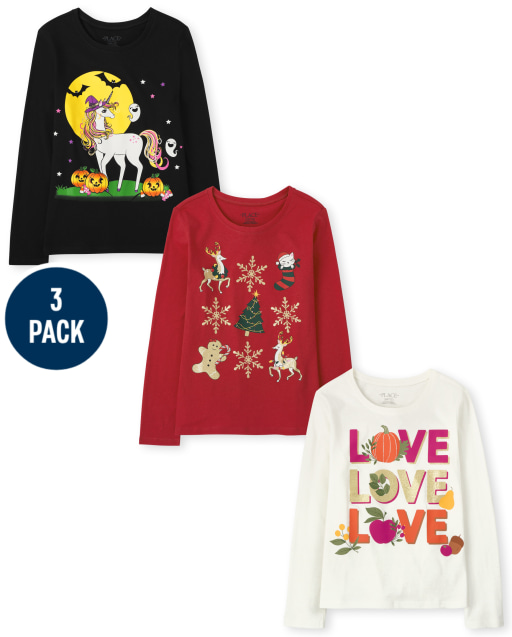 Girls Holiday Graphic Tee 3-Pack