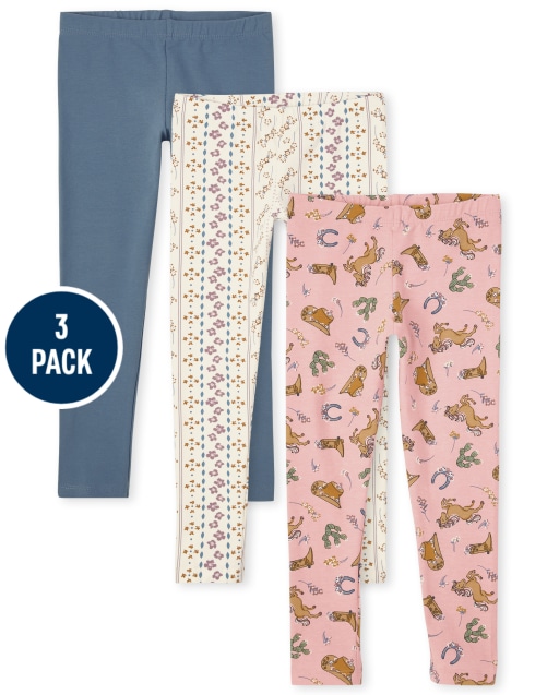 Pack de 3 leggings de punto con estampado para niña