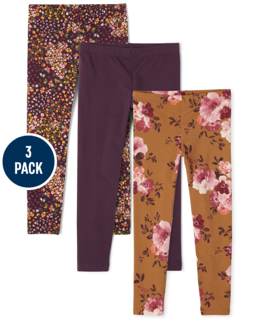 Girls Floral Print Knit Leggings 3-Pack