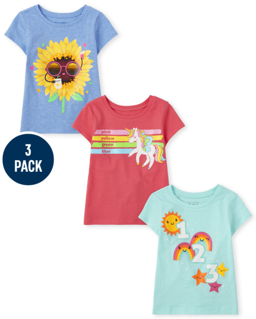 Toddler Girls Short Sleeve Education Graphic Tee 3-Pack