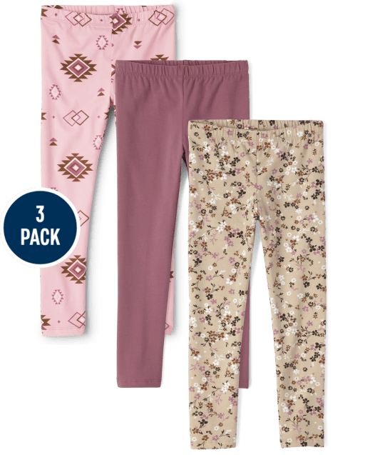 Girls Western Print Knit Leggings 3-Pack
