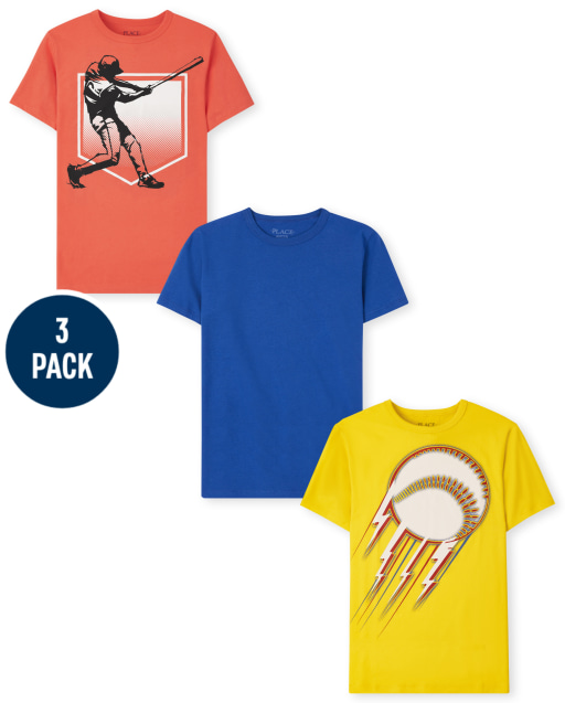 Paquete de 3 camisetas de manga corta con estampado de béisbol para niños