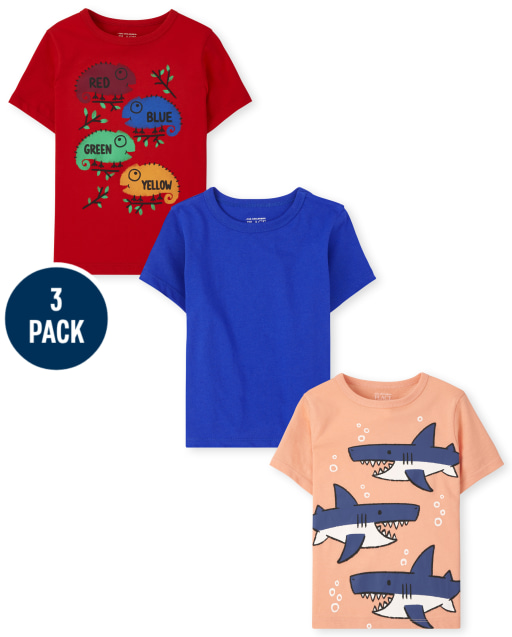 Paquete de 3 camisetas de manga corta con estampado de animales para niños pequeños
