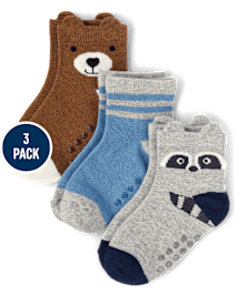 Lot de 3 chaussettes garçon ours raton laveur mi-mollet - Country breloque