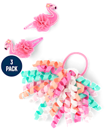 Ensemble de coiffure 3 pièces Flamingo pour filles – Palmiers en bord de mer