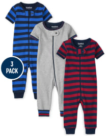 Baby And Toddler Boys Short Sleeve Striped Snug Fit Cotton One