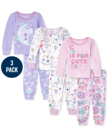 Baby And Toddler Girls Animals Snug Fit Cotton 6-Piece Pajamas