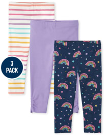 Toddler Girls Rainbow Print Knit Leggings 3-Pack