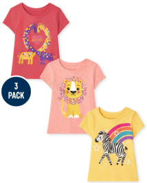 Baby And Toddler Girls Animal Graphic Tee 3-Pack
