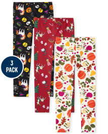 Girls Holiday Print Knit Leggings 3-Pack