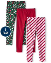 Girls Mix And Match Christmas Candy Print Knit Leggings 3-Pack