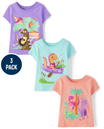 Baby And Toddler Girls Dino Graphic Tee 3-Pack