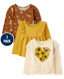 Toddler Girls Sunflower Top 3-Pack Top