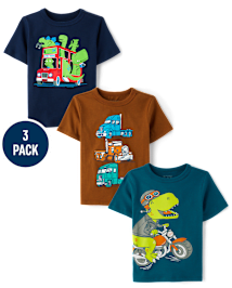 Baby And Toddler Boys Dino  Vehicle Graphic Tee 3-Pack