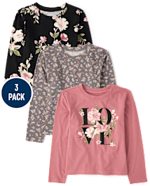 Girls Floral Tee Shirt 3-Pack