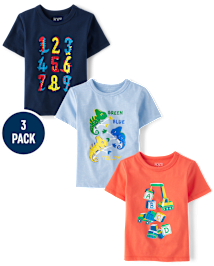 Lot de 3 t-shirts graphiques éducatifs pour bébés et tout-petits garçons