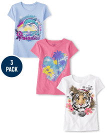 Girls Summer Animal Graphic Tee 3-Pack