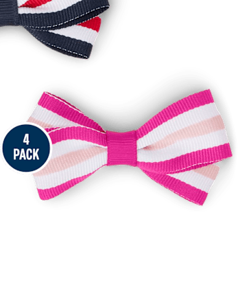 Lot de 4 pinces à cheveux avec nœud rayé pour filles - Uniforme