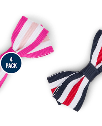 Lot de 4 pinces à cheveux avec nœud rayé pour filles - Uniforme