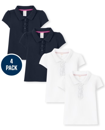 Girls Ruffle Polo with Stain Resistance 4-Pack - Uniform