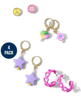 Paquete de 4 aretes con íconos para niñas preadolescentes