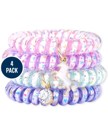 Paquete de 4 pulseras en espiral con forma de estrella y unicornio para niñas