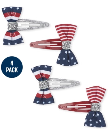 Girls Americana Bow Hair Clips 4-Pack