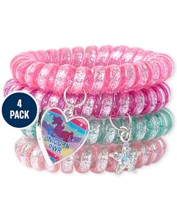 Girls Lenticular Unicorn Coil Bracelet 4-Pack