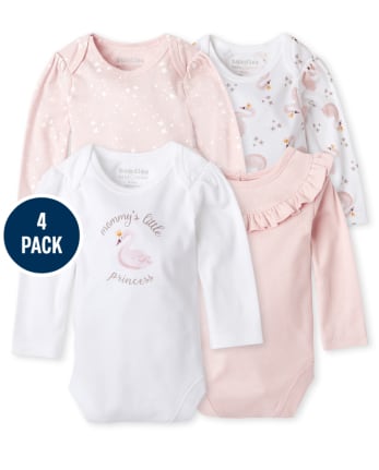 Baby Girls Swan Bodysuit 4-Pack