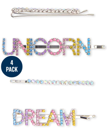 Girls Jeweled Unicorn Dream Hair Pin 4-Pack