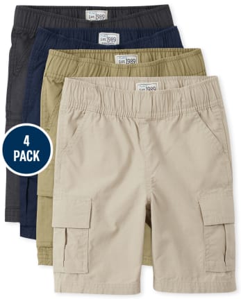 Pantalones cortos tipo cargo de uniforme para niños, paquete de 4