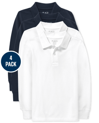 Boys Uniform Long Sleeve Pique Polo 4-Pack