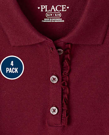 Polo de piqué con volantes de uniforme para niñas, paquete de 4