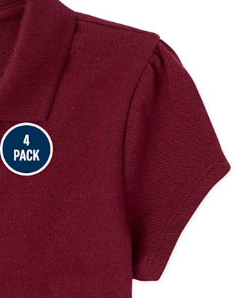 Polo de piqué con volantes de uniforme para niñas, paquete de 4