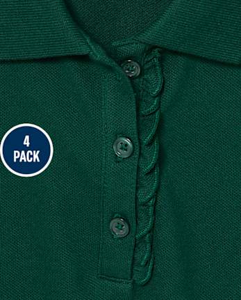 Lot de 4 polos uniformes en piqué à volants pour filles