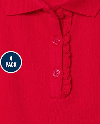 Girls Uniform Ruffle Soft Stretch Pique Polo 4-Pack